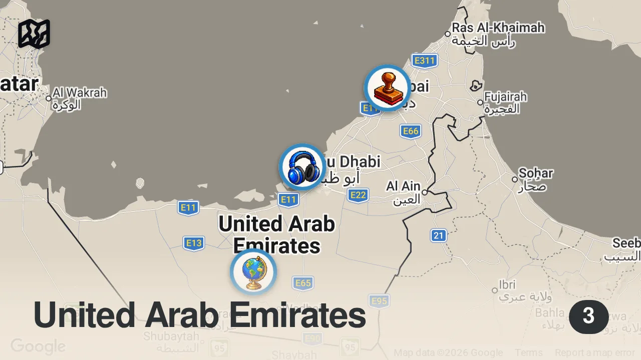 Map of 3 spots from نصائح وتحضيرات ما قبل السفر للامارات