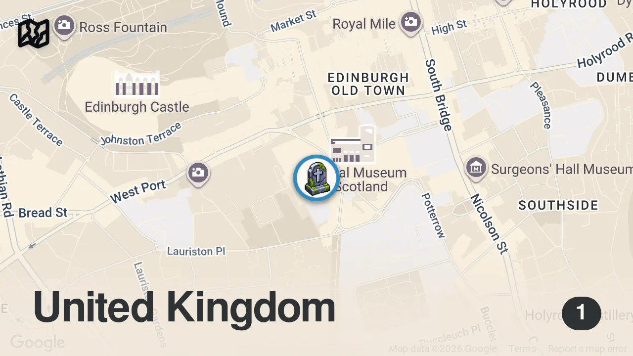 Map of 1 spot from the graveyard that inspired harry potter #greyfriarskirkyard