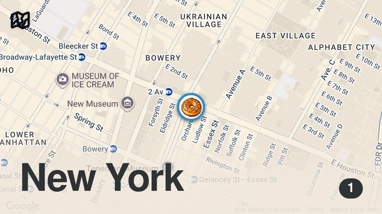 Map of 1 spot from What is Your Your Bagel Order Sofia Bevarly?