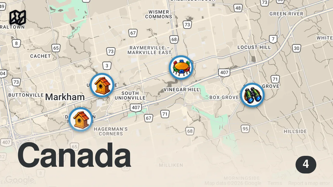 Map of 4 spots from Is This Ontario's Most Beautiful Historic Village?
