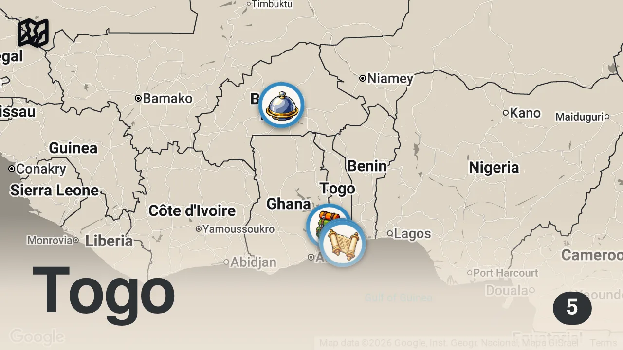 Map of 5 spots from Visiting The Country Where Dead Twin Becomes A Doll - Africa's Least Known Nation - Togo 🇹🇬