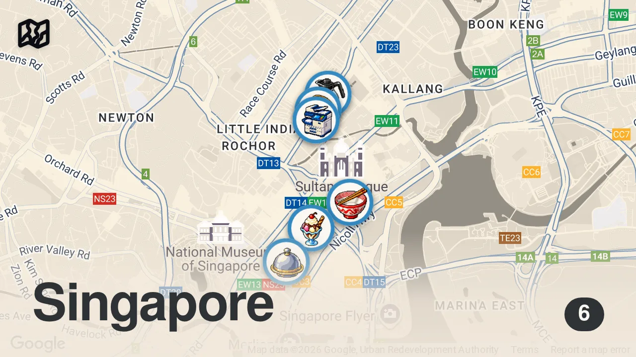 Map of 6 spots from I Ate Filipino LECHON & Hawker Street Food in SINGAPORE 🇸🇬