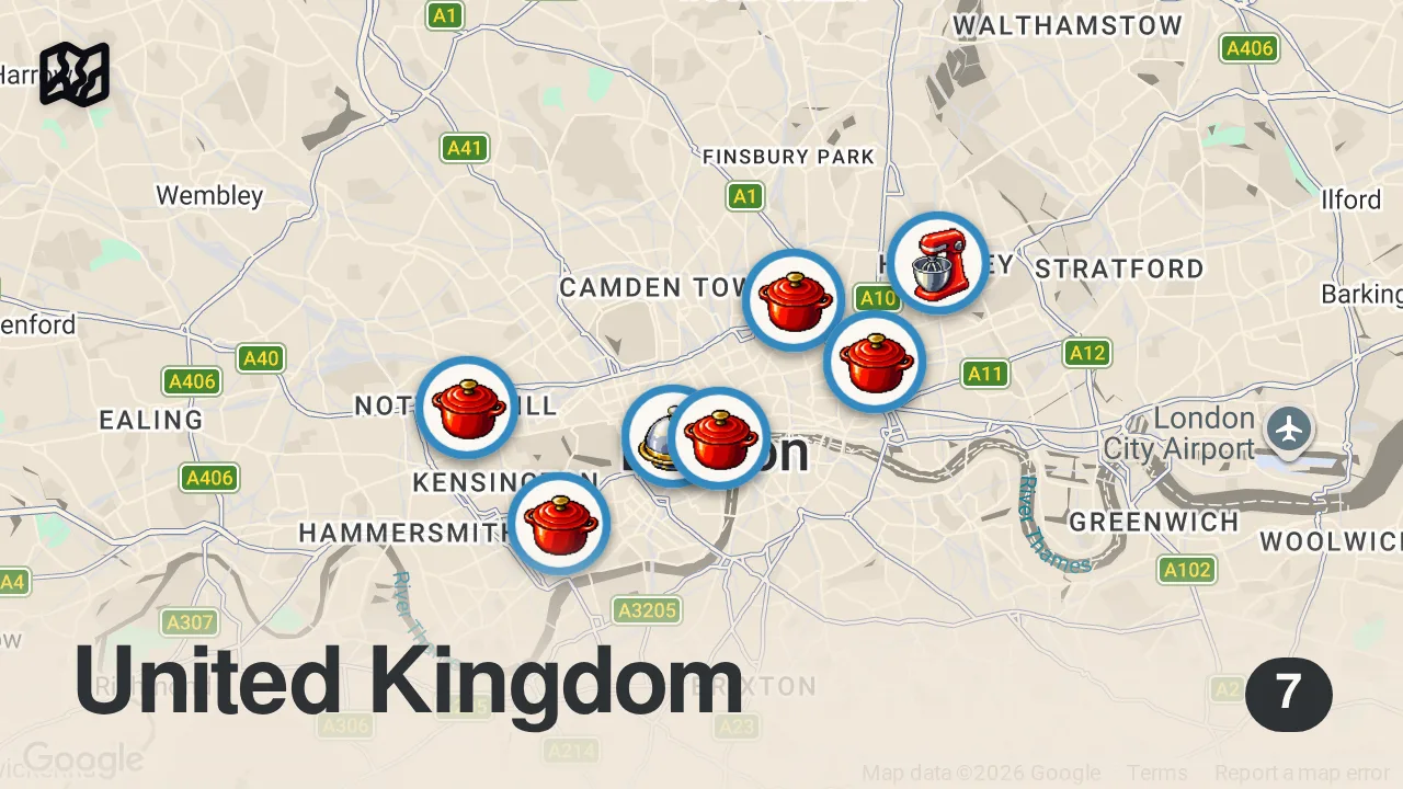 Map of 7 spots from Finding the Best Pasta in London