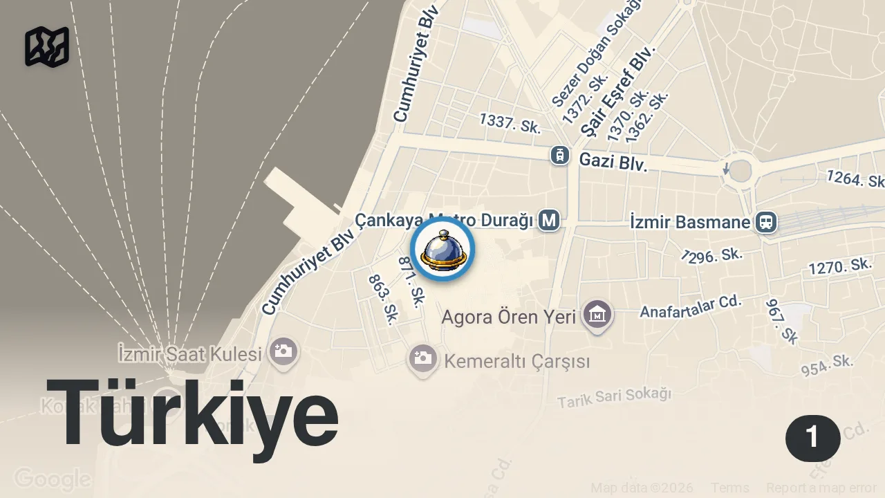 Map of 1 spot from İzmir'de Meşhur Hisarönü Tantuni Yakup Usta'dan ET TANTUNİ DÜRÜM HİKÂYESİ 💯👌 #reklam