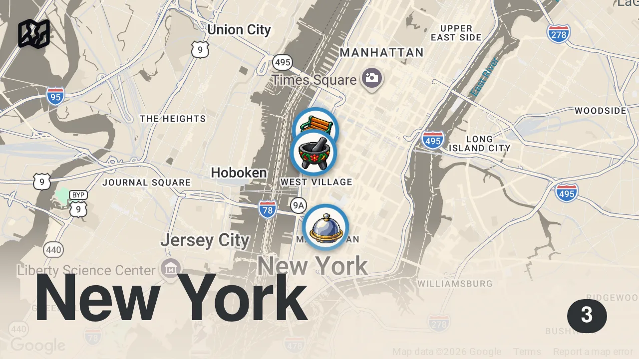 Map of 3 spots from 🇺🇸 SoHo, NYC Comes Alive During NYFW 👗✨ Street Style, Pop-Ups & So Much to See! | 4K Walk