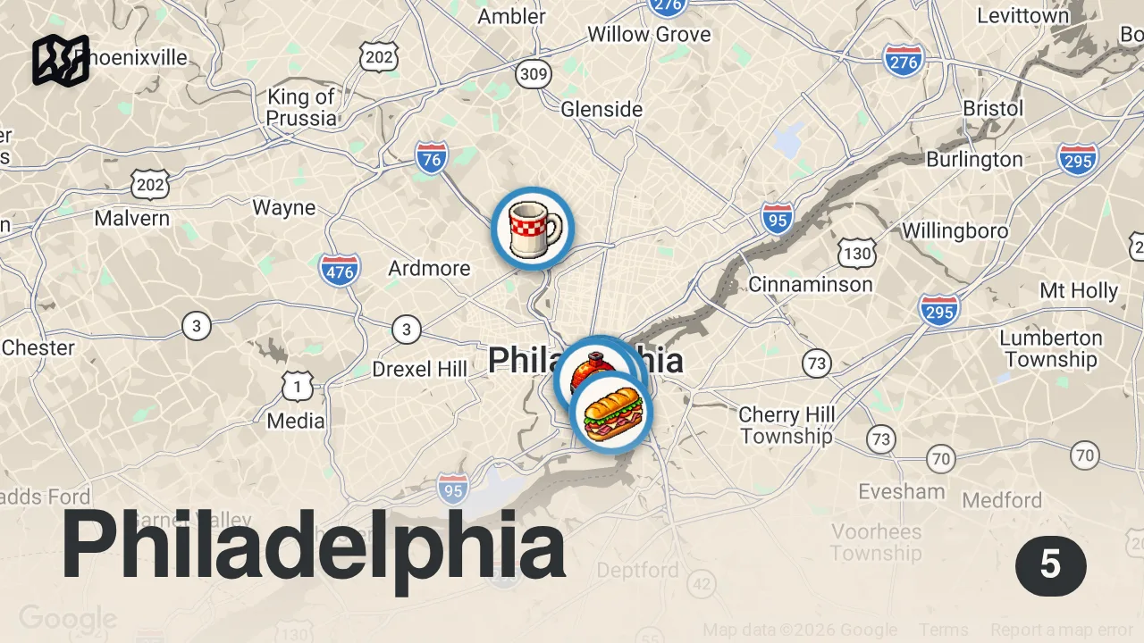 Map of 5 spots from Top 6 Philly Cheesesteaks #shorts #cheesesteak #philly