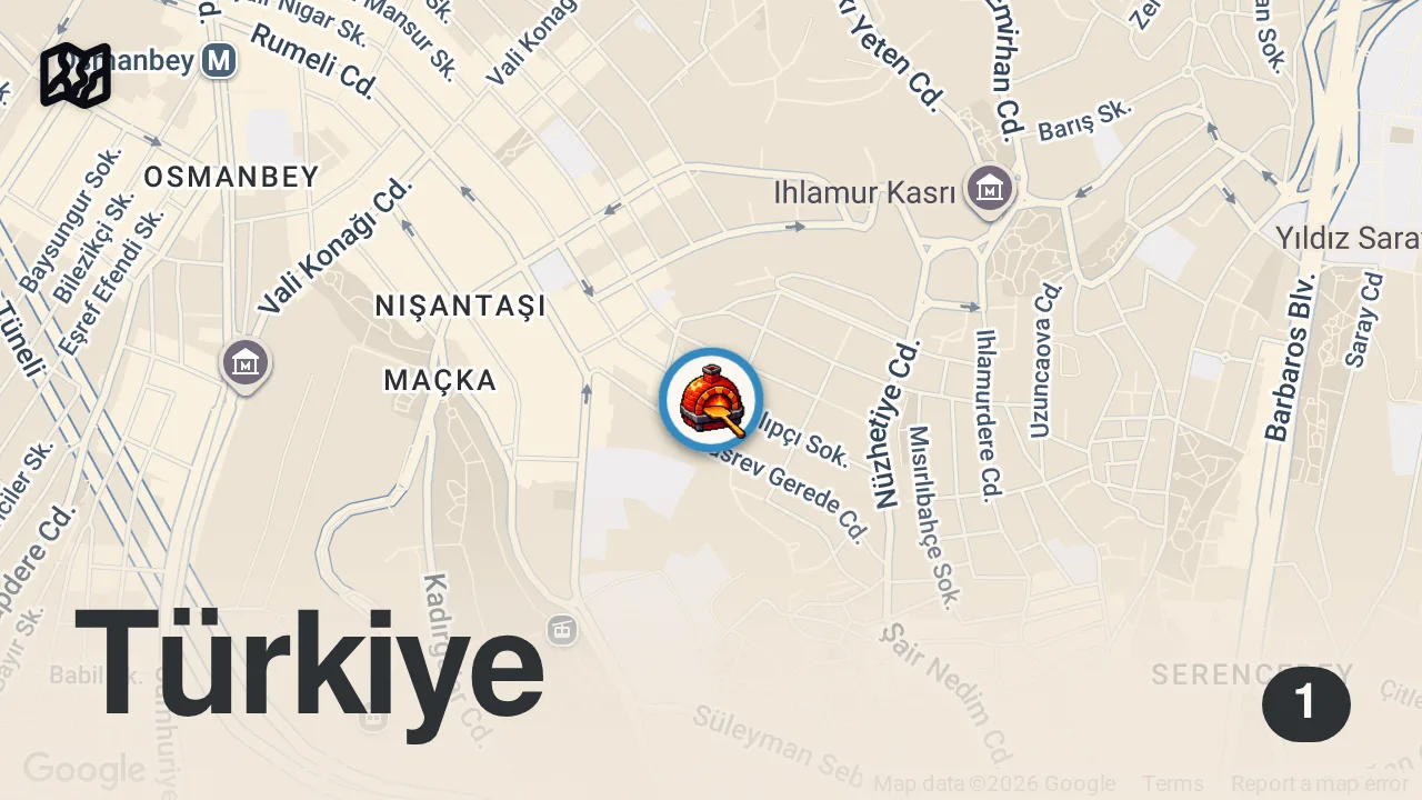 Map of 1 spot from İstanbul'un En İyi Pizzacılarından - Bargozzy Pizza