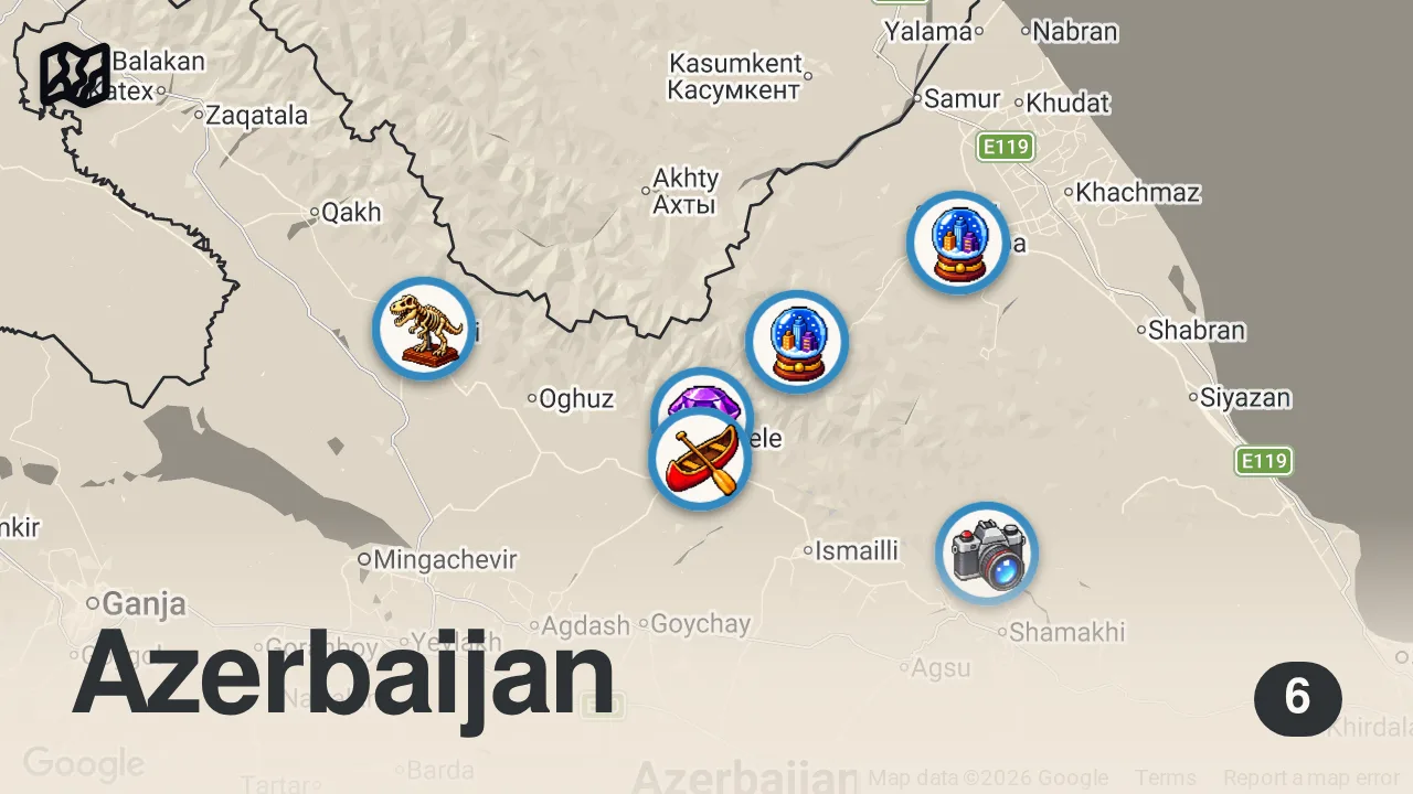 Map of 6 spots from قرى أذربيجان | جولة في أجمل 5 قرى مع تحديثات الأسعار لعام 2026