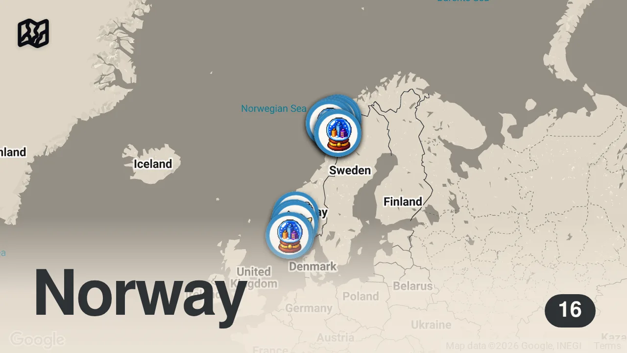 Map of 16 spots from Is This The Most Beautiful Country In The World? Ultimate 10 Day Norway Travel Guide