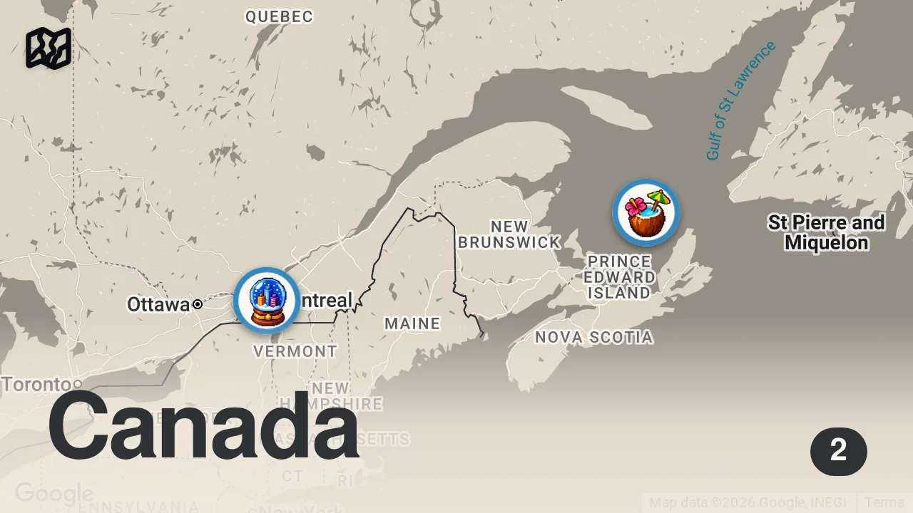 Map of 2 spots from French Girl Reacts to Quebecois Canadian French