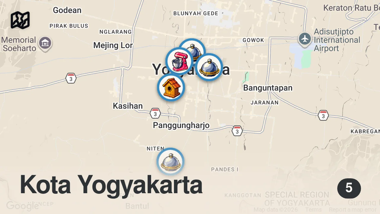 Map of 5 spots from YOGYAKARTA!! 7 Indonesian Street Food You Don't Wanna Miss!!!