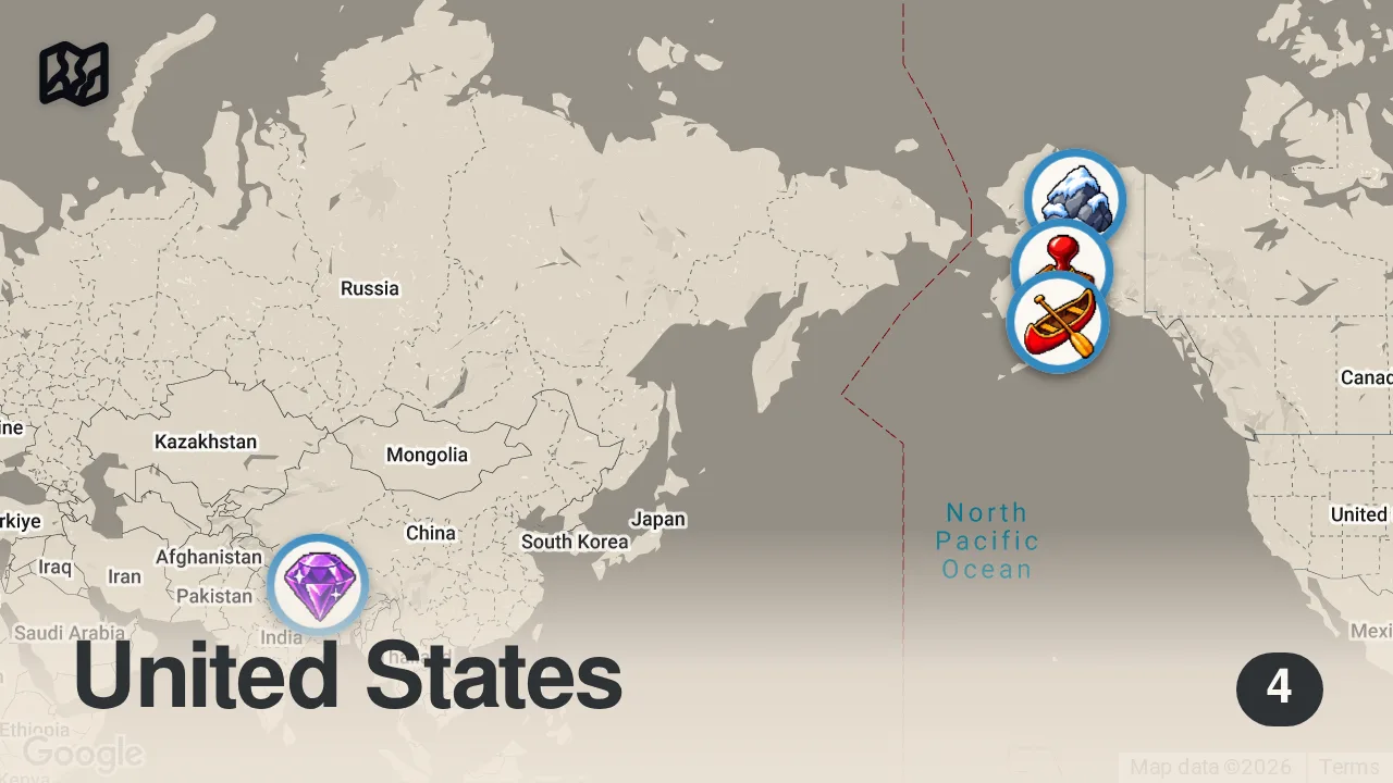 Map of 4 spots from Is there a YETI in Alaska?! | The Alaska Triangle | Travel Channel