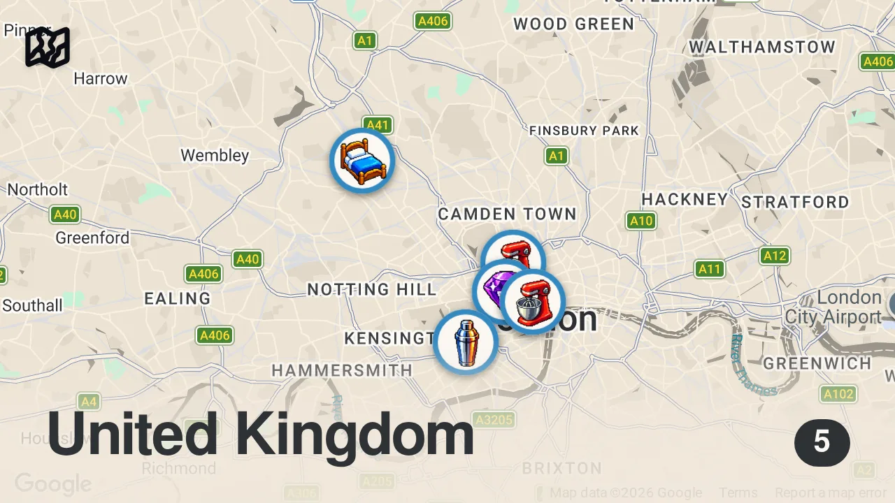 Map of 5 spots from 5 London bakeries that are worth the hype