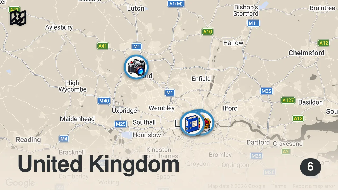 Map of 6 spots from London: The Capital of the World 🇬🇧 | Solo Travel Vlog
