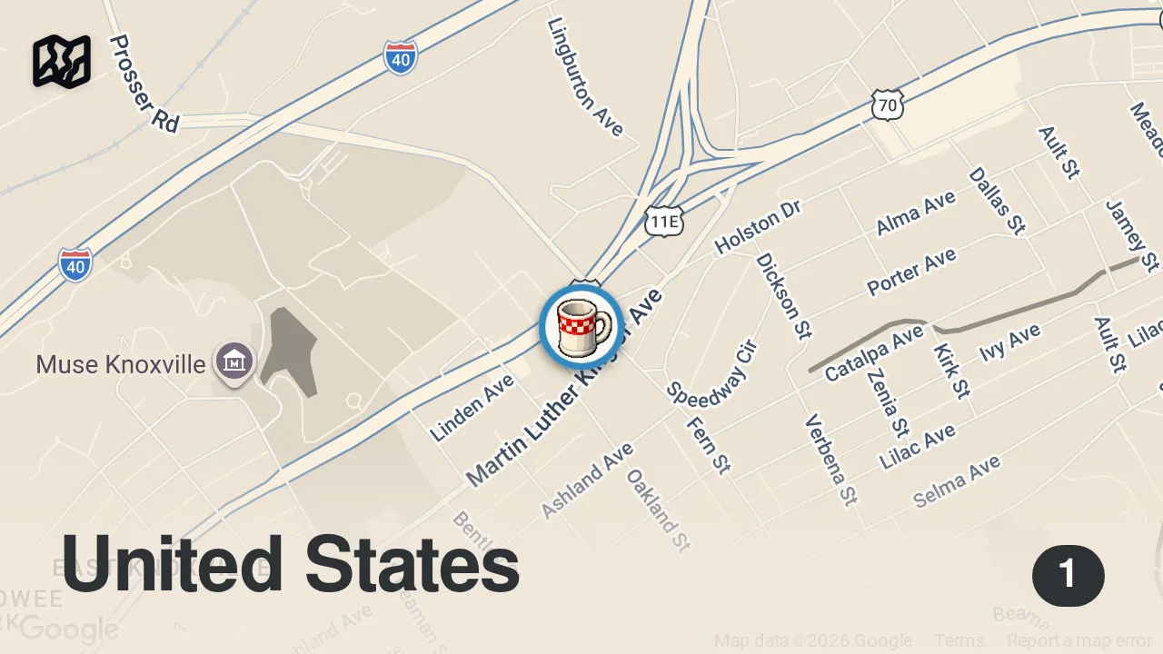 Map of 1 spot from Eating at SKETCHY Restaurants For 24 Hours (East Tennessee)
