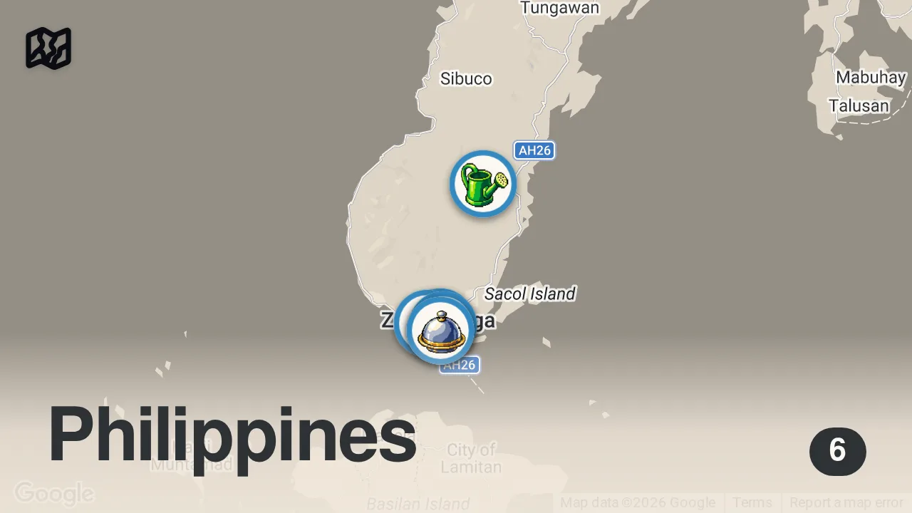 Map of 6 spots from Giant DINOSAUR CRAB in Philippines!! š¦ Best STREET FOOD in Zamboanga City!! šµš