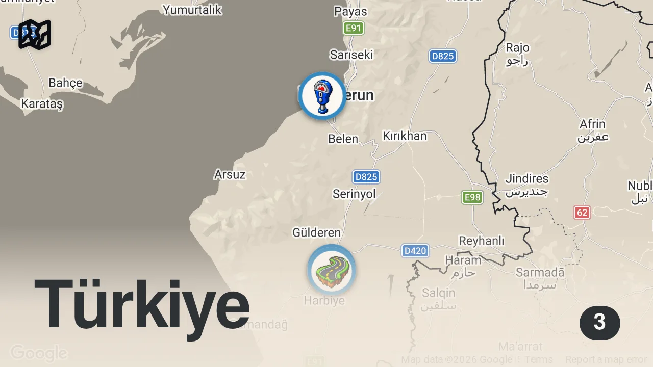 Map of 3 spots from 3 SAATTE 4000 TL SERİSİ!!! @testotaylan @erenkarayilanmusic
