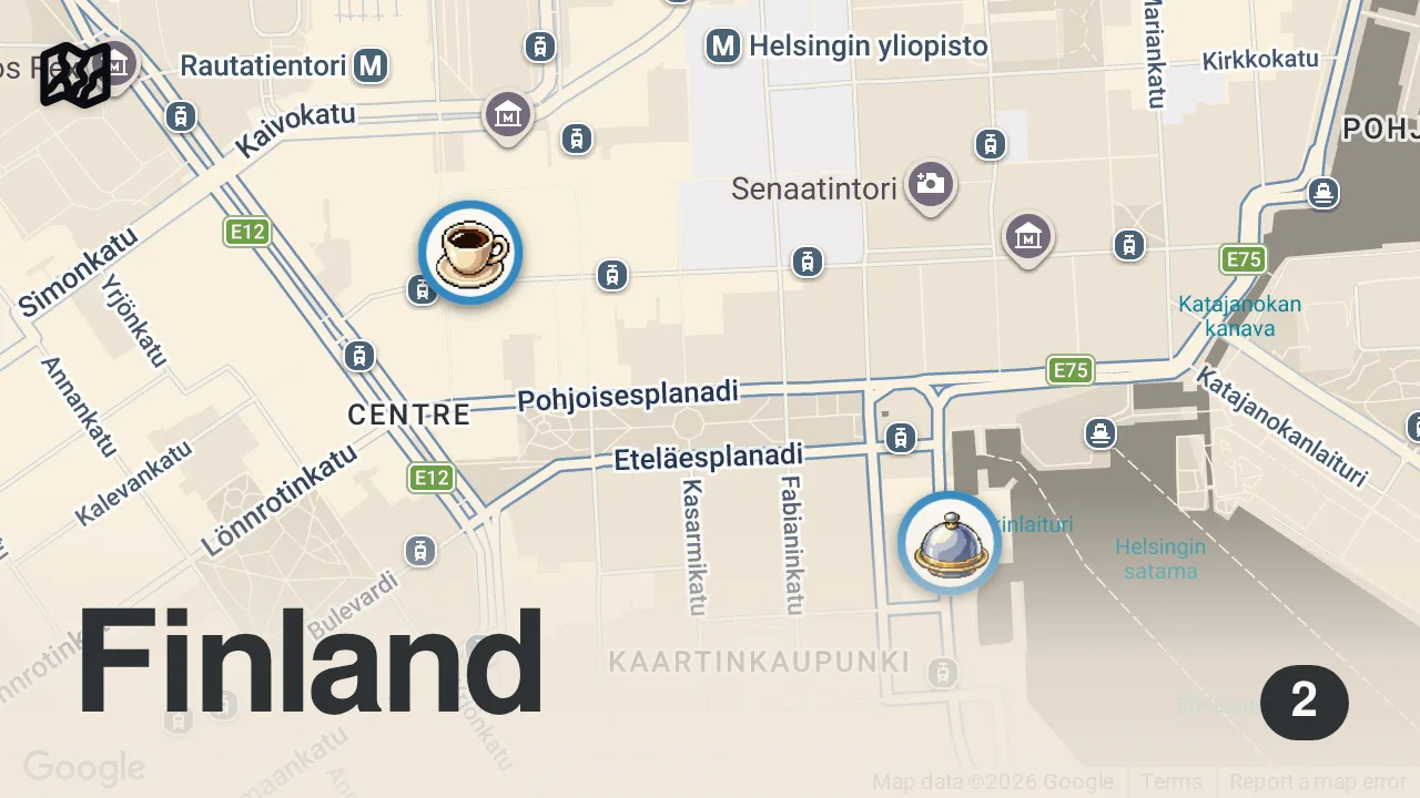Map of 2 spots from HELSINKI - FINLAND'S CAPITAL OF STYLE