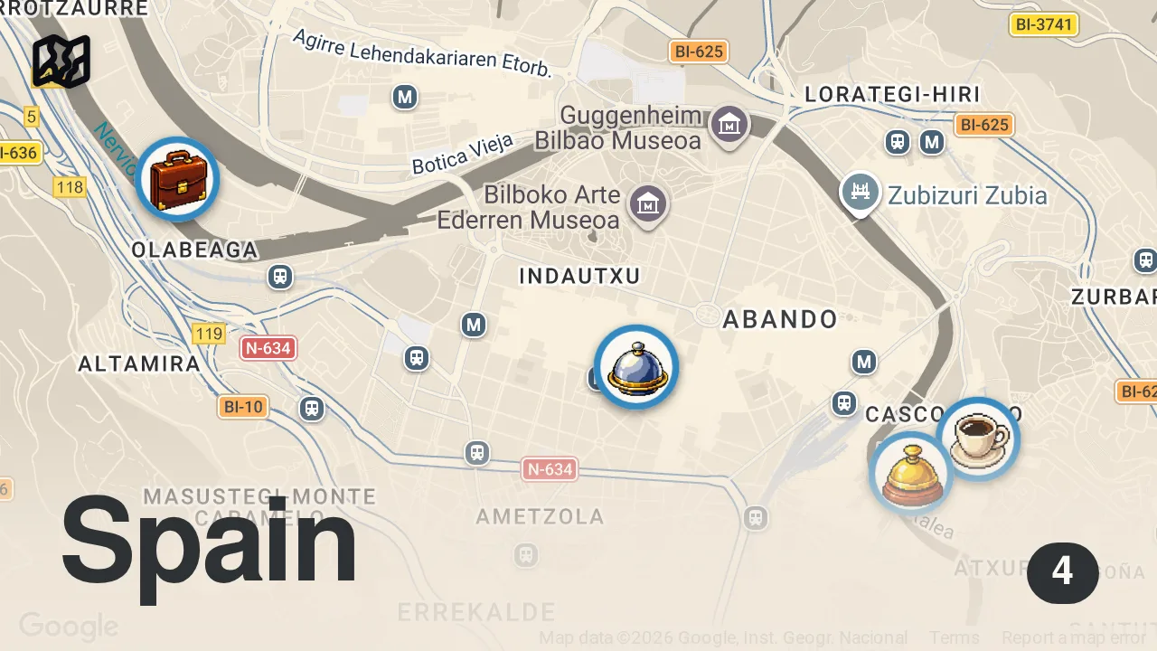Map of 4 spots from 24 PERFECT Hours in BILBAO | BASQUE COUNTRY