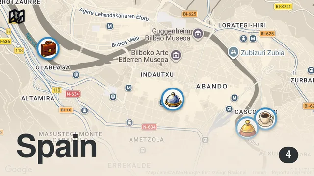 Map of 24 PERFECT Hours in BILBAO | BASQUE COUNTRY