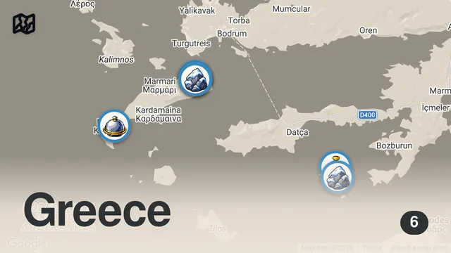 Map of Kos ve Symi Adası Vlog (Deniz tarağı, tarama, ahtapot, kalamar) - Ayaküstü Lezzetler