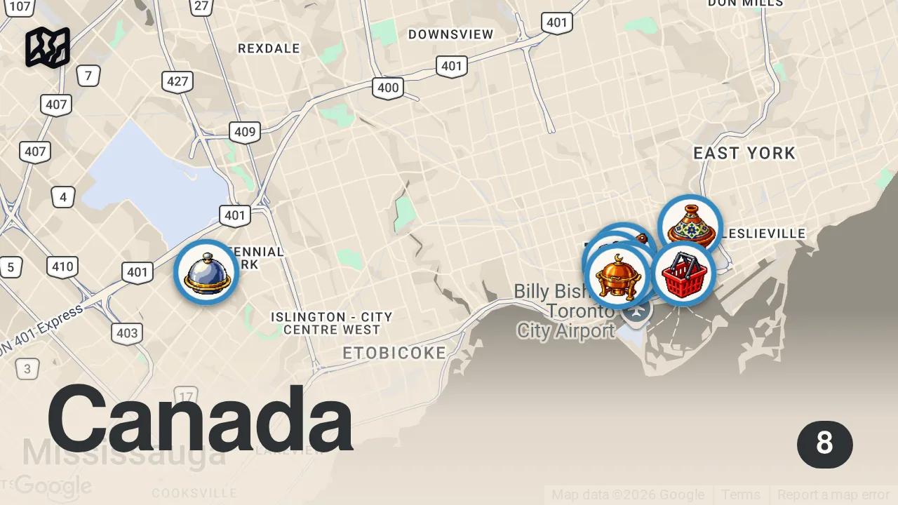 Map of 8 spots from La Streetfood Canadienne : Sous-cotée ou Surcotée ?
