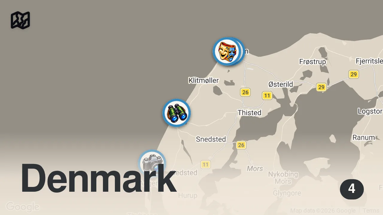 Map of 4 spots from 100km hike through Thy Nationalpark