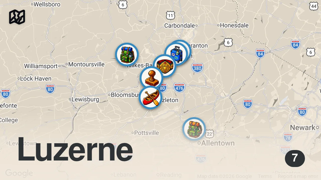 Map of 7 spots from Welcome to Luzerne County | Northeastern Pennsylvania
