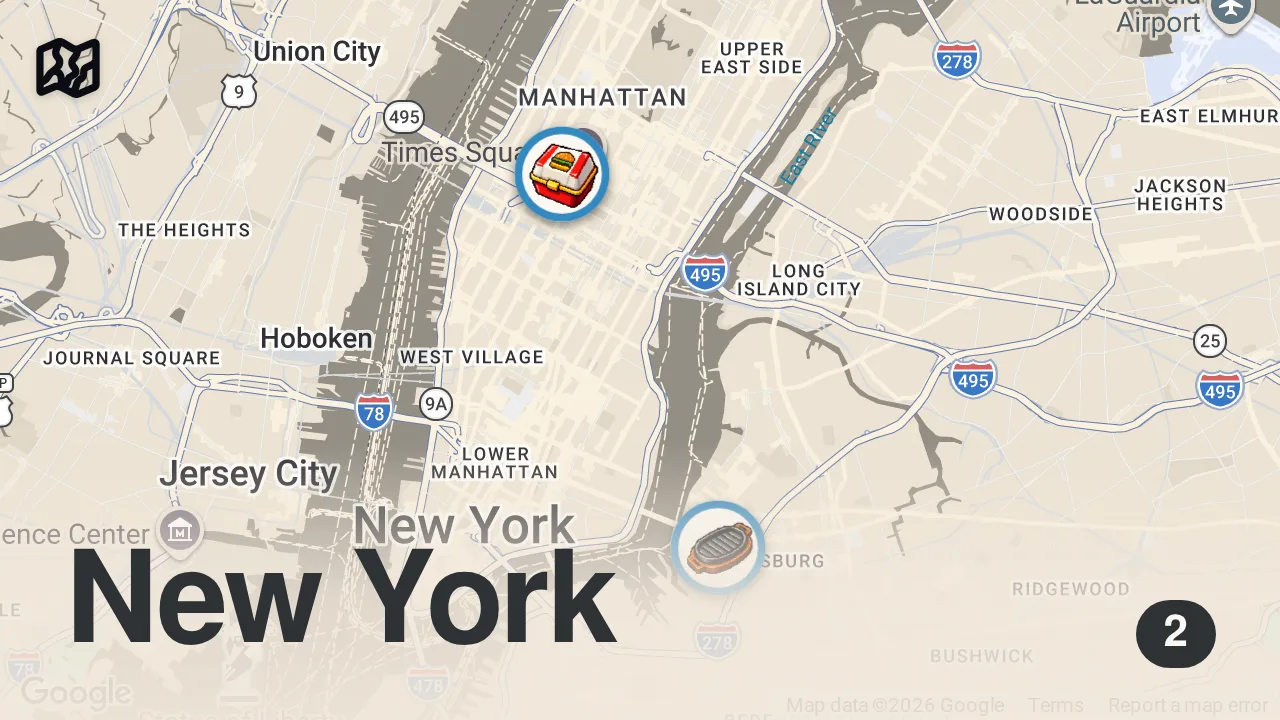 Map of 2 spots from THE BEST BURGERS FROM THE IN STUDIO SHOW