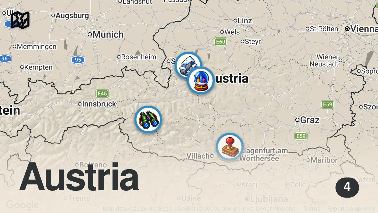 Map of 4 spots from Die UNGLAUBLICHSTEN Orte Österreichs 🇦🇹 (alle 9 Regionen)