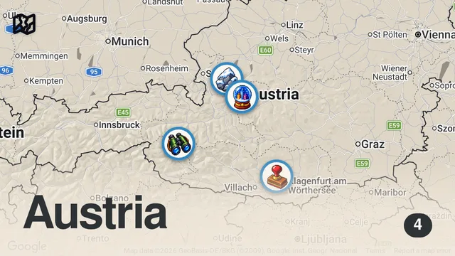 Map of Die UNGLAUBLICHSTEN Orte Österreichs 🇦🇹 (alle 9 Regionen)