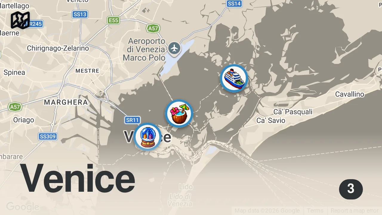 Map of 3 spots from Ultimate Guide to Venice, Italy: Best Things To Do ๐ฎ๐น