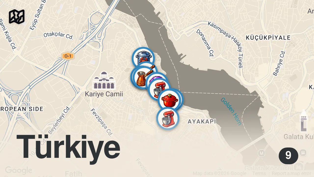 Map of 9 spots from BALAT LEZZET REHBERİ - Ayaküstü Lezzetler