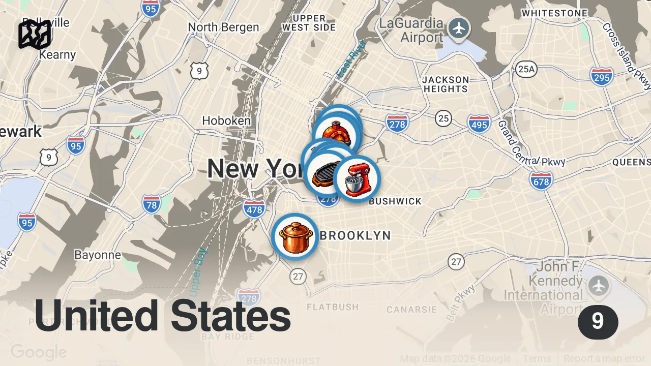 Map of 9 spots from 48 HOURS IN BROOKLYN - The Top 10 Restaurants - Our Ultimate Food & Drink Guide