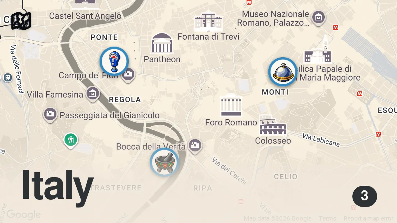 Map of 3 spots from I Went To All The Best Bars In Rome