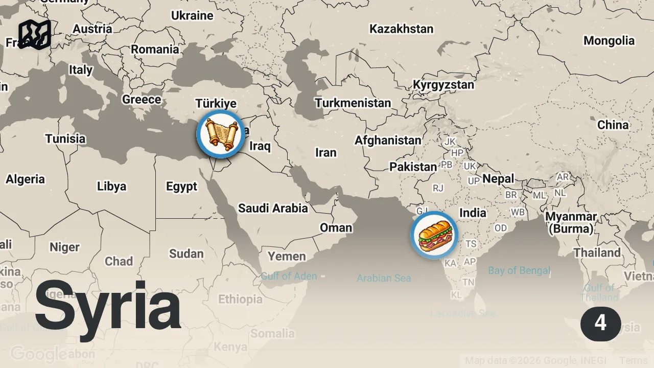 Map of 4 spots from Extreme Garlic Grilled Chicken!! ๐ SYRIAN FOOD + Amazing Hospitality in Syria!!