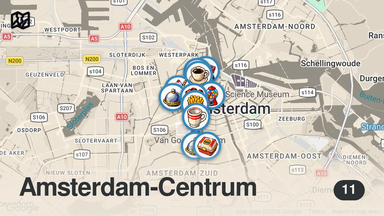 Map of 11 spots from AMSTERDAM LEZZET REHBERİ – VLOG | Ayaküstü Lezzetler