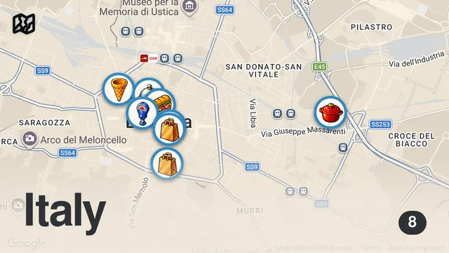 Map of 24H of ITALIAN FOOD in Bologna – From Pasta to Meatballs