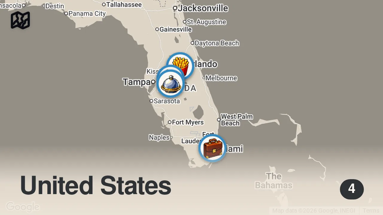 Map of 4 spots from Eating NEW Fast Food Menu Items...(Kai Cenat Big Mac)