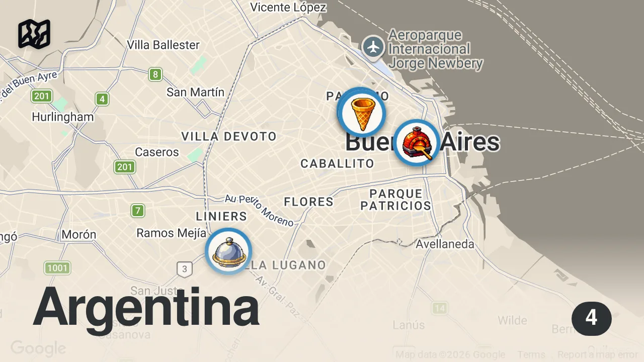 Map of 4 spots from ARJANTİN LEZZET REHBERİ #2 🇦🇷 | Don Julio’da Dünyanın En İyi Steakleri: Asado & Bife de Lomo