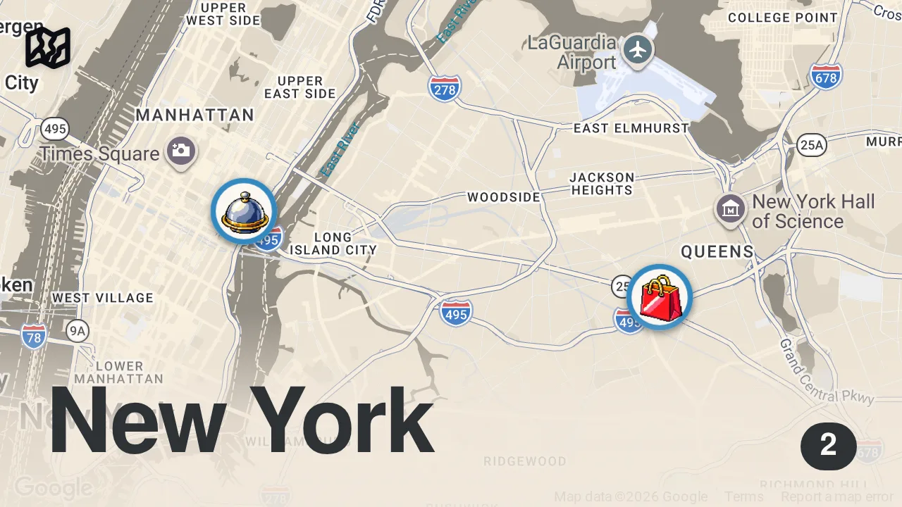 Map of 2 spots from Where I go to eat Burmese food in New York City