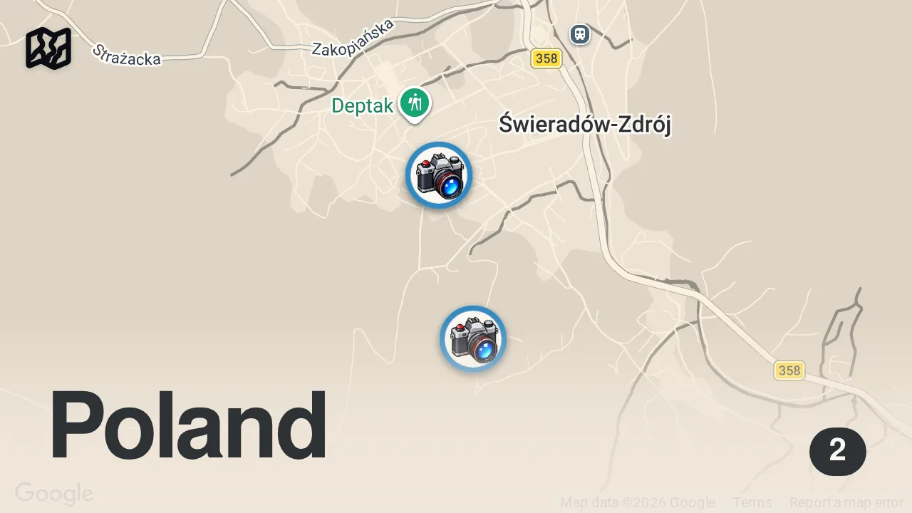 Map of 2 spots from 📍Świeradów Zdrój ❤️lubimy tu wracać 🤩🌿🏔️ #polska #ciekawemiejsca #podróże #ciekawostki