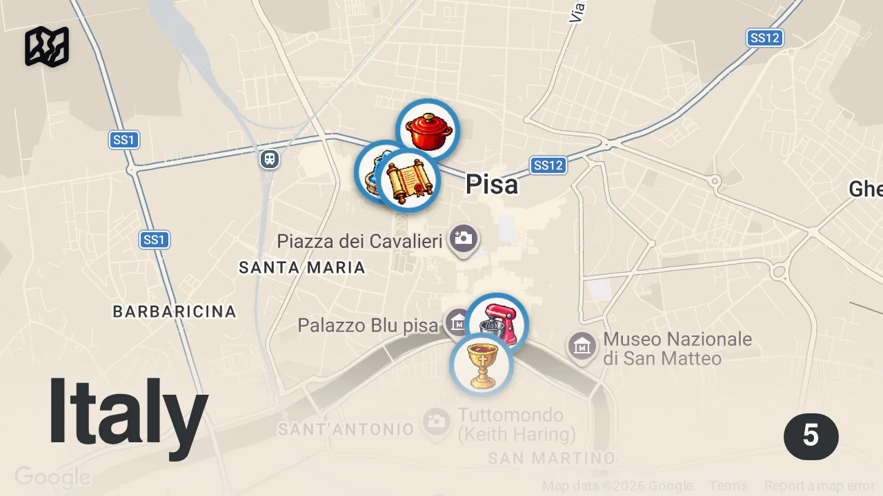 Map of 5 spots from 24 Hours In PISA - Best Local Pasta & Italian Street Food!