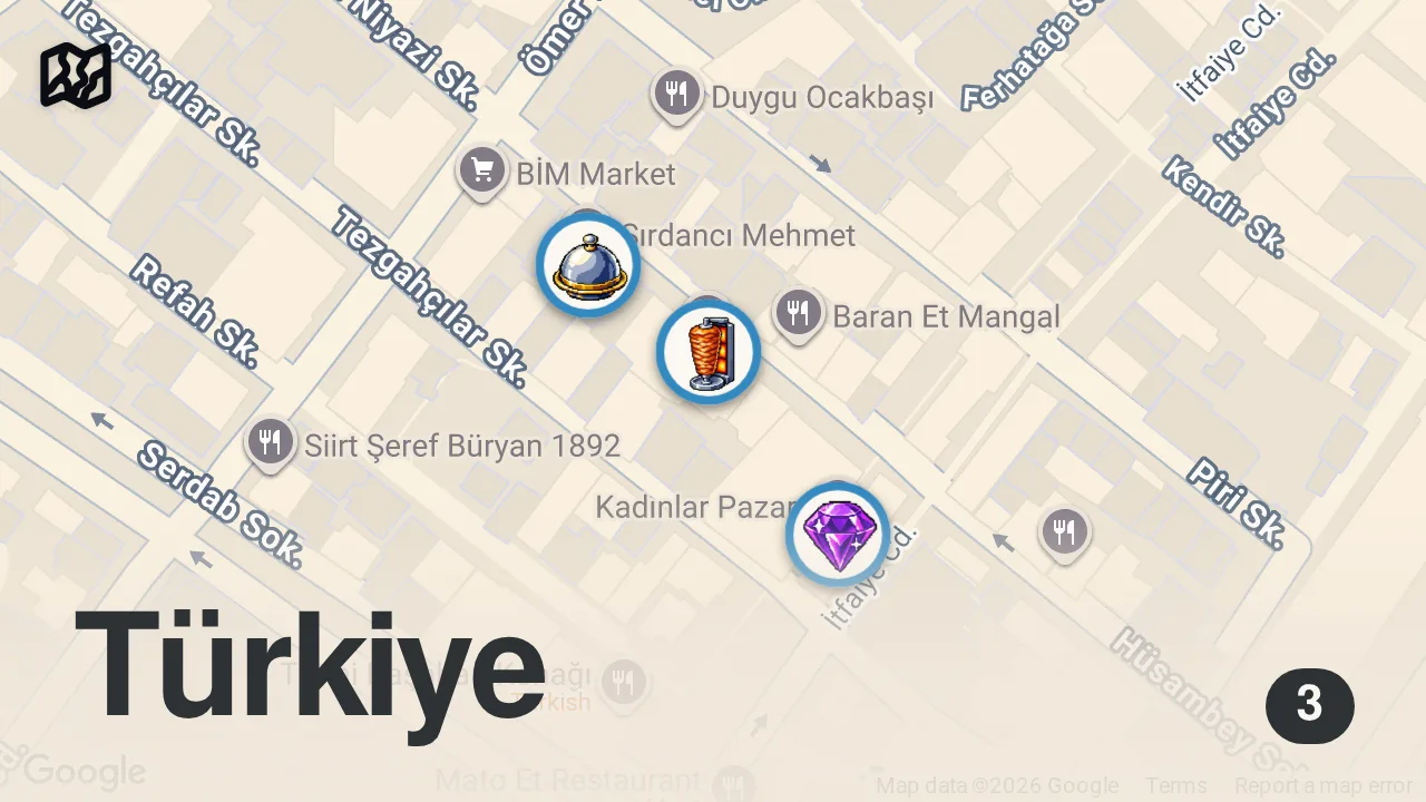 Map of 3 spots from PARİS’E ŞIRDANCI AÇACAĞIM | 50 LİRAYA NE YENİR?
