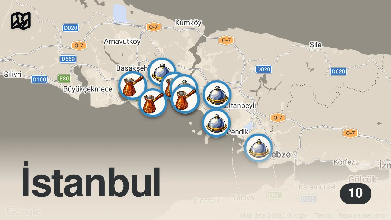 Map of 10 spots from İSTANBUL LOKANTA SIRALAMASI #shorts #yemek #istanbul