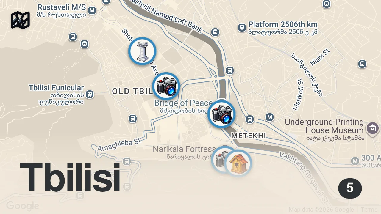 Map of 5 spots from I Never Expected Georgia To Look Like This - My Surprising Impressions Of The City - Tbilisi 🇬🇪