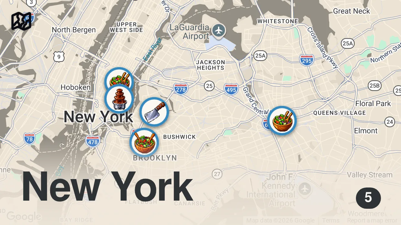 Map of 5 spots from We found the best vegan spots in NYC so you don't have to... | Top Vegan Restaurants New York