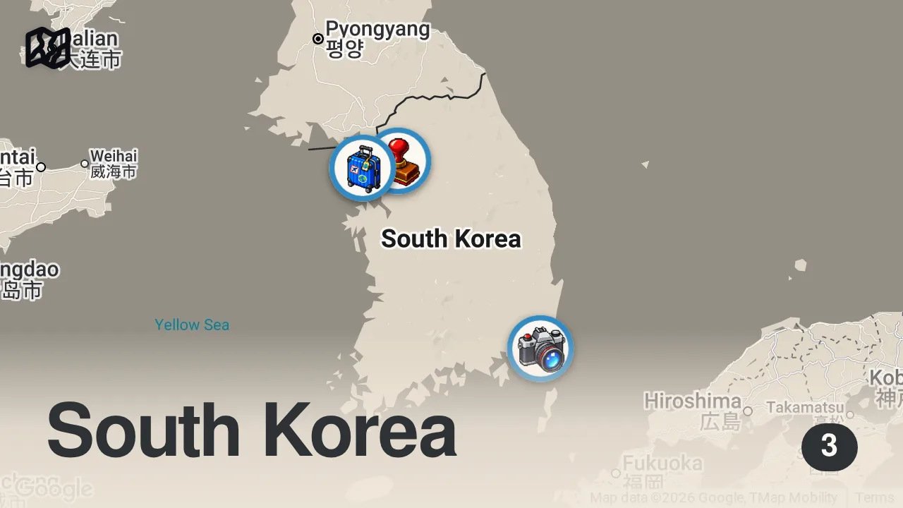 Map of 3 spots from How much it costs to cycle across Korea...