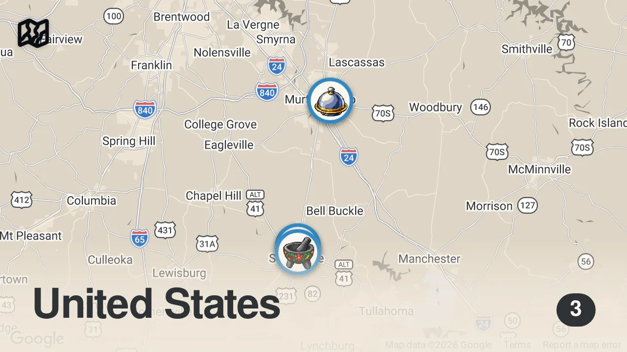 Map of 3 spots from Eating at SKETCHY Restaurants For 24 Hours...