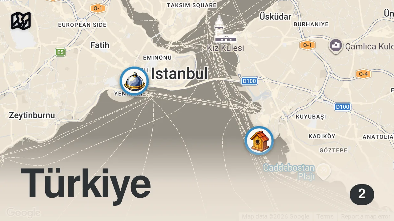 Map of 2 spots from Back in Istanbul for 2 days 🇹🇷